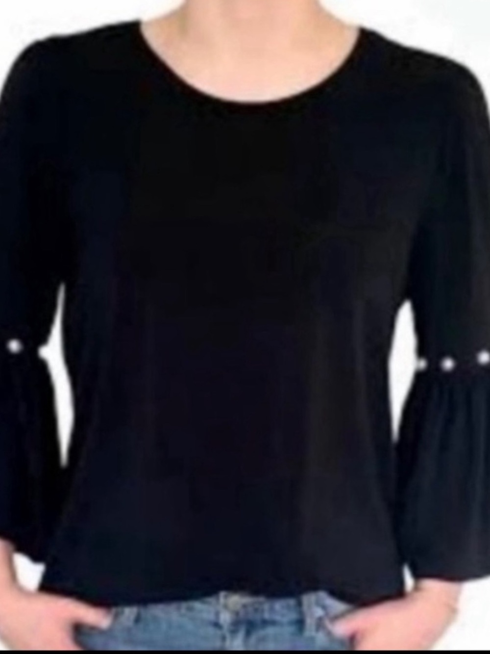NWOT Adrianna Papell Pearl Embellished Bell Sleeve Top